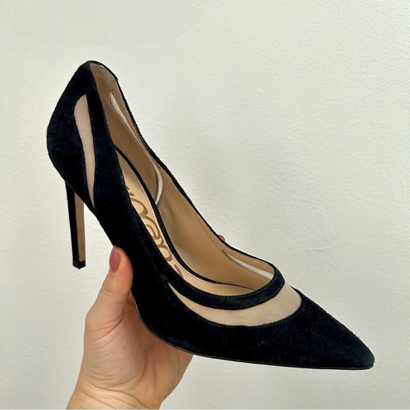 Sam Edelman Black Mesh & Suede Pointed Toe Heels - Picture 3 of 8